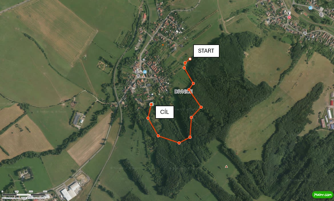 Mapa trasy Běhu po Divnických vrchoch – 1